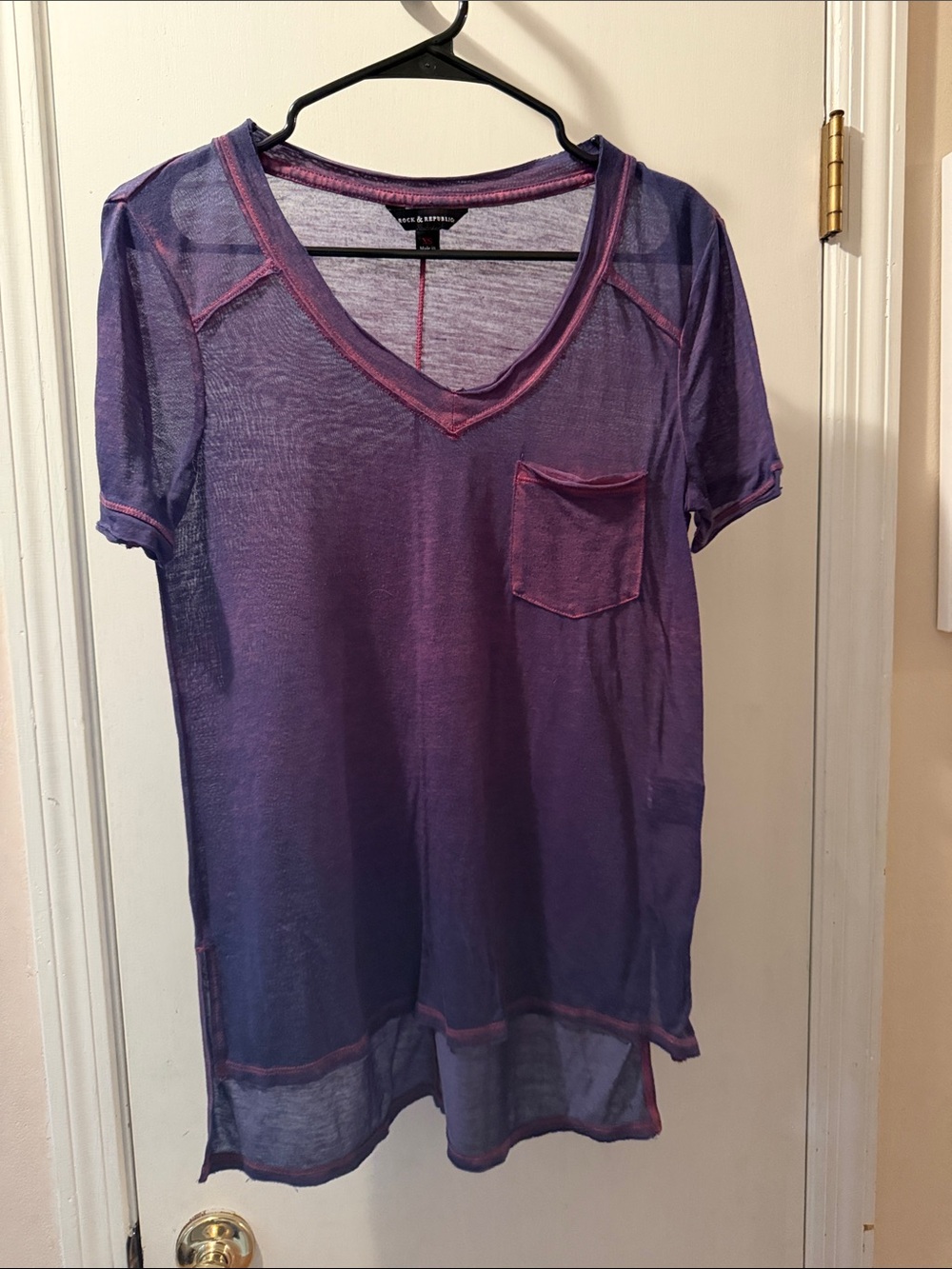 Rock & Republic Purple Tunic Top with Pink Stitching